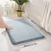 1pc Soft Long Plush Bathroom Mat, Absorbent Bathtub Entrance Bedroom Anti-Slip Anti-Moisture Small Rug - Light Blue Gray - View 5