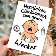 1pc Humorous Greeting Card With Envelope - "Crying Baby & Clock" Design, Clean White Scene, Perfect For New Parents, Ideal For Lighthearted Baby Shower Moments, Baby Greeting Card|Playful New Parent Theme Card|Paper Greeting Card - Multicolor - View 6