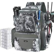 Piscifun - Mochila para aparejos de pesca con 4 bandejas bolsa de almacenamiento impermeable grande con cubierta protectora para lluvia y 4 aparejos caqui negro y camuflaje - VEIL Camuflaje - Ver 7
