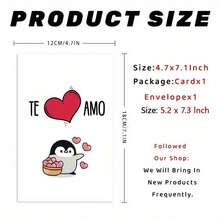 1PC Valentine's Day Spanish Love Card With Red Envelope - Cute Penguin And Heart Design, TE AMO Greeting, Anniversary And Valentine's Day, Themed Card Husband/Wife/Boyfriend/Girlfriend, Fun Heart Pattern, Bright Printing Quality - 彩色 - 查看 4