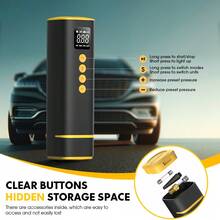 Carsun 便携式轮胎充气泵，150PSI 手持式空气压缩机，适用于汽车、自行车，配有 3 个喷嘴、9.8 英尺电源线、12V 直流电、数字压力表、自行车应急 LED 灯、气球充气泵，黄色，汽车配件、摩托车零件、汽车用品 - 有綫 - 查看 4