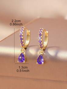 Pendientes de aro con piedra preciosa en forma de lágrima multicolor - Pendientes colgantes de tono dorado, adecuados para uso diario/fiesta - gotas de agua - Ver 2