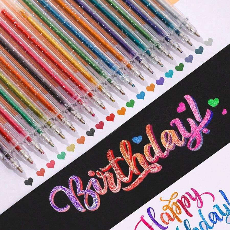 48pcs/24pcs/18pcs/12pcs/8pcs Colorful Glitter Ballpoint Pen Set, 1.0mm Medium Tip, Waterproof, Plastic Barrel, Visible Ink, Suitable For Cardboard, Drawing, Marking, Journaling, Coloring, Art Projects, Etc. 48 Color Options, Vibrant Metallic Shades, Back To School Essential. - Multicolor - View 1