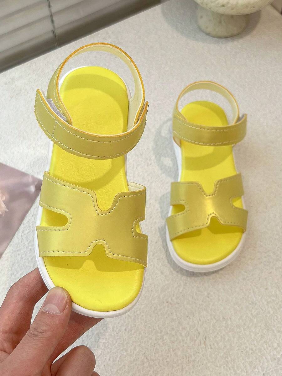 Metallic Yellow Kids' Sandals​ With Criss-Cross & Hook And Loop Strap - Yellow - View 1
