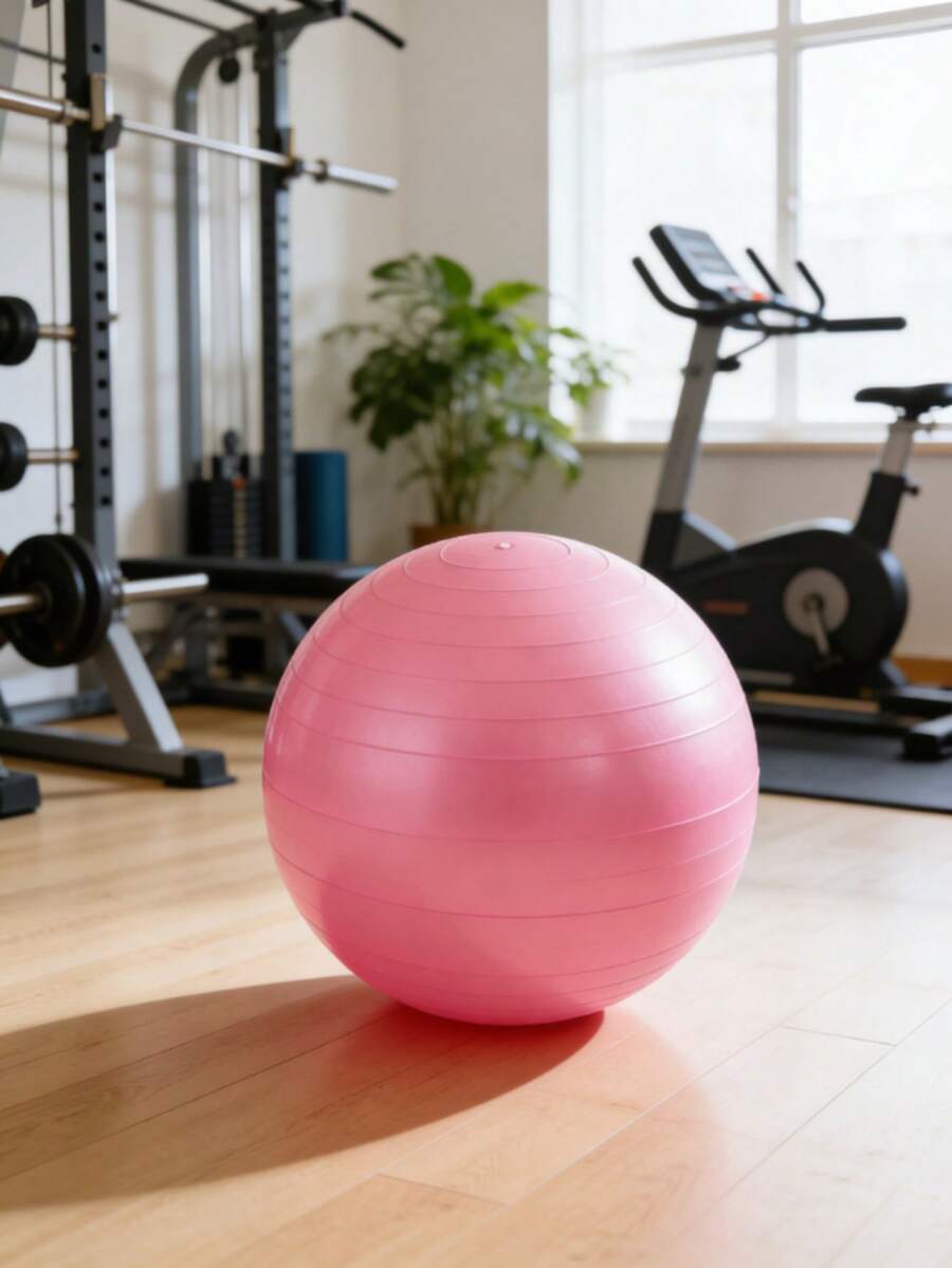 1 pieza Pelota de yoga rosa de PVC, balón de fitness y pilates duradero para pérdida de peso y entrenamiento de fuerza del núcleo, adecuado para entrenamiento en casa, se puede usar con yoga, estiramiento y ejercicios de flexibilidad, bomba de aire se vende por separado - Rosa Fucsia - Ver 1