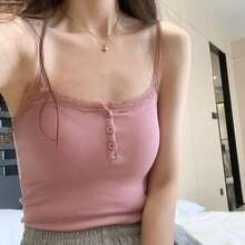 Camiseta sin mangas de encaje para mujer, camisola recortada bonita, Tops cortos blancos sexis, chaleco negro coreano sin mangas para mujer, ropa Coqueta Y2k de verano 2024 - Gris - Ver 5