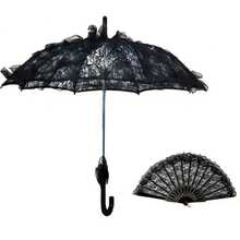 1把哥特式蕾丝伞，浪漫公主伞，新娘婚礼伞，适用于婚礼、节日、舞蹈道具 - 优雅黑色婚礼及万圣节服装配饰，花卉图案，非常适合新娘送礼会、摄影和主题活动、婚礼装饰、派对装饰、公主主题装饰，无需用电，嘉年华