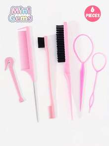 6件套美发工具套装，包括法式编发工具、尖尾梳、分叉梳、发际线定型刷，适合日常及居家使用。 - 彩色 - 查看 1