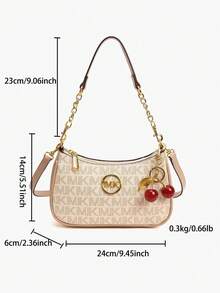 Bolso de hombro, bolso cuadrado y bolso bandolera de moda clásica y versátil del 2025, de material de PU impermeable de unicolor con diseño de rombos, logotipo metálico de animal retro elegante y decoración con estampado de letras, adecuado para compras, bolso de mujer con estampado animal - Beis - Ver 3