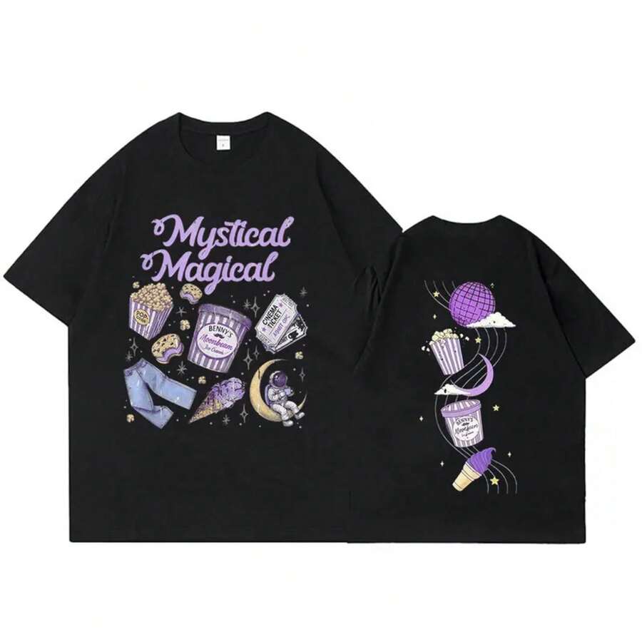 Camisetas de Merchandising de Moonbeam Ice Cream Tour para Hombres y Mujeres, Ropa de Moda Hip Hop Vintage, Camisetas de Manga Corta 100% Algodón - Negro - Ver 1