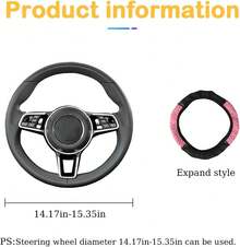 Bling Car Steering Wheel Cover, 15 Inch Rhinestones Soft Leather Elastic Steering Wheel Protector, Sparkly Crystal Diamond For Women Girls, Car Interior Accessories For Most Cars,Home Décor,Car Accesssories,Car Decor,Car Essentials,Car Stuff,Valentine's Day,Car Acessesories Women (Pink) - 粉色 - 查看 3