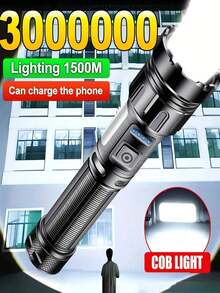 1 Peça Lanterna Tática Recarregável Tipo-C, LED Super Brilhante de 10.000 Lúmens com Luz Lateral COB, 7 Modos, À Prova d'Água, para Camping, Trilhas e Emergências - luz branca - Visão 3