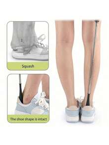 1pc Ergonomic Shoe Puller, Adjustable 11.8-27.9in, Portable Stainless Steel Shoe Helper, Easy-To-Use Footwear Aid For Elderly & Disabled, Fashionable Home Shoe Assistance Tool - màu đen - Xem 6