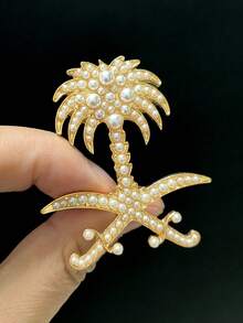 Luxury Pearl Saudi Arabia National Emblem Brooches - Creative Pins For Women Unisex Casual Party Jewelry Accessories / Friends Gifts Badges Decoration - Saudi Arabian Coat Of Arms - View 2