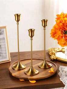 Brass-Tone Metal Conical Candle Holder, Vintage Modern Decorative Centerpiece, Suitable For Fireplace, Wedding, Party, Housewarming, Birthday, Graduation, Cozy Home, Ramadan Dinner Table, Mother's Day, Party Supplies, Fine Dining, Wedding Decor, Ramadan Candle Holder, Romantic Valentine's Day Candle Holder - Multicolor - View 5