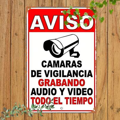 2D Flat - AVISO Camera Surveillance Metal Sign - 8x 12inch Durable Office Wall Hanging, Classic Bar Sign Style, Suitable Home Decoration, Clubs, And Outdoor Spaces, Security Camera Warning Sign|Vivid Metal Sign|Easy To Hang And Place Function, Security Camera