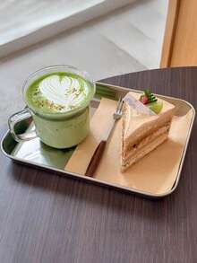 1pc Stainless Steel Rectangular Coffee Tray, 304 Stainless Steel Kitchen Coffee Shop Tray, Cake Dessert Plate, Dinner Plate, Dim Sum Tray, Courtyard Reception Plate - Silver - View 7