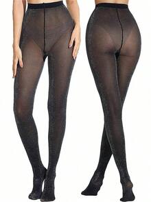 1pc Metallic Shimmer Shiny Pantyhose Women, Suitable - màu đen - Xem 8