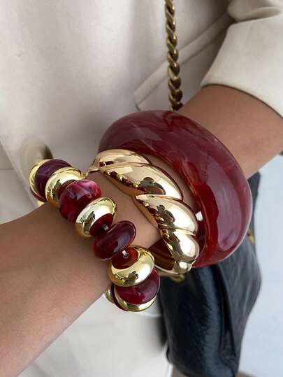 1pc/Set Bohemian Geometric Asymmetrical Curved Resin Cuff Bracelet, Luxurious Casual Party Unisex Wedding Holiday Versatile Jewelry Resin Bracelet Gift (Slight Blemishes And Color Variations Are Normal)