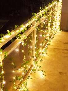 2/3M Artificial Ivy Leaf Vine Copper Wire Lights, Green Leaves With Copper Wire LED Decorative String Lights, Battery Powered, Suitable For Indoor Wall Decor, Bedroom Decor, Yard Decor, Creating Spring Ambiance - Green - View 5