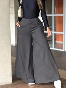 Fashionable Solid Color Casual Loose Wide-Leg Pants For Women, Elegant And Minimalist - 深灰色 - 查看 12