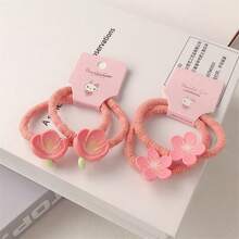 Cute Floral Hair Tie Set - Sweet Korean Style High Elastic Headband, Perfect For Ponytails, Hair Bands For Girls,  Hair Accessories - 790 Lily Pink Pair - Xem 3