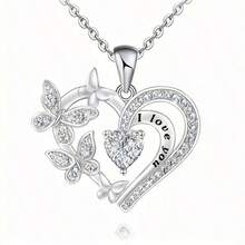 Fashionable Love Butterfly Pendant, Niche Luxury Necklace, Sterling Silver Versatile Sweater Chain, Hollow Heart-Shaped Letter Chain