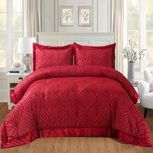 Luxury Quilted Velvet Bedspread Set With Pillow Shams – Soft Comforter Coverlet Bedding Set – King & Double Sizes - Red - View 12