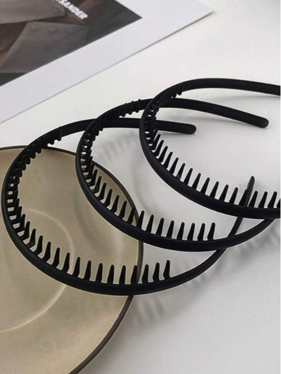 3pcs Unisex Solid Color Simple Headbands Hairband - Black - View 1