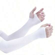 Summer Essential! Ice Silk UV Protection Sleeves - SPF50+ Breathable Arm Covers For Cycling, Driving & Outdoor Styling, A Must-Have For Sun-Lovers!Ice Silk Sunscreen Arm Sleeves, UPF 50+ UV Protection, Breathable Nylon Arm Covers For Outdoor Cycling And Sports - White - View 3