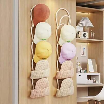 5pcs Wall Mounted Hat & Accessory Storage Rack - Multi-Function Hook Design, Space-Saving Stackable Organizer For Hats, Coats, Towels - Durable Plastic Over-The-Door Organizer For Closet, Bathroom, Entryway - Easy Installation, Modern Style