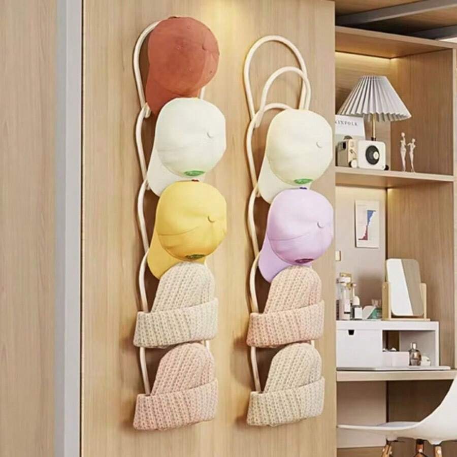 5pcs Wall Mounted Hat & Accessory Storage Rack - Multi-Function Hook Design, Space-Saving Stackable Organizer For Hats, Coats, Towels - Durable Plastic Over-The-Door Organizer For Closet, Bathroom, Entryway - Easy Installation, Modern Style - Multicolor - View 1