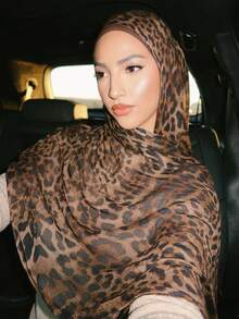 1 Peça Lenço Feminino Novo Estilo Boêmio com Estampa de Leopardo em Aquarela, Lenço Minimalista Elegante Multifuncional de Algodão e Viscose, Leve e Respirável, Proteção Solar para Verão, Versátil para Uso Diário - Estampa de leopardo grande - Visão 6