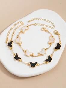 2pcs/Set Fashionable Classic Butterfly Shaped Bracelet Set - Multicolor - View 3