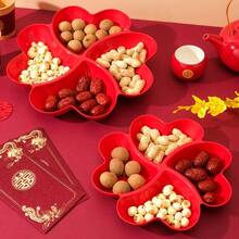 4-Compartment Red Heart-Shaped Plastic Fruit Plate, Snack Tray, Cookie & Dessert Plate With 4 Non-Slip Dipping Bowls, Suitable For Wedding Party, Christmas Gift, Holiday Party, Valentine's Day Food Display - Multicolor - View 2