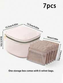 1 pièce Boîte à bijoux en velours avec 6 pochettes zippées, étui de voyage pour bijoux, cadeau de la Saint-Valentin, cadeau pour femmes et filles - boîte à bijoux - Voir 5