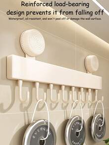 1个厨房吸盘式餐具架，带滑动挂钩 - 壁挂式收纳架，适用于锅碗瓢盆和烹饪工具，现代设计，适合现代厨房，厨房收纳整理架。 - 彩色 - 查看 10