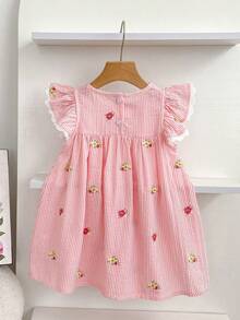 Vestido de niña con flores bordadas, vestido de princesa de manga corta, para verano - Rosa - Ver 3