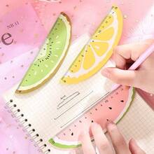 2/4pcs Random Color Korean Style Wooden Cartoon Faux Fruit Ruler, Student Stationery Office Supplies, Fun Math Ruler Drawing Ruler Stationery Back To School Prizes Gifts - Multicolor - View 1