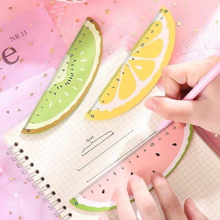 2/4pcs Random Color Korean Style Wooden Cartoon Faux Fruit Ruler, Student Stationery Office Supplies, Fun Math Ruler Drawing Ruler Stationery Back To School Prizes Gifts - Multicolor - View 1