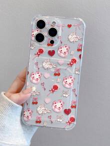 1pc Cupid Valentine's Day Heart Design, Transparent Anti-Drop TPU Phone Case, Can Be Given As Holiday Gift, Compatible With IPhone XS/XS Max/XR/11 12 13 14 15 16 Pro 17/Pro Max/14 15 16 Plus, Card/Photo Holder - Clear - View 3
