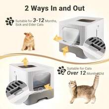 Caja de Arena para Gatos Plegable50x40x40cm de Arenero para Gato Cerrada Plegable Grande Material de PP Arenero/Inodoro para Gato Cerrado y Solapa Frontal y Pala Antiolores Facil de Limpiar green - Verde - Ver 6