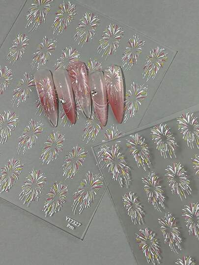 1pc New Year Firework Nail Stickers, Thin & Flexible Colorful Festive Nail Art Decals & Accessories