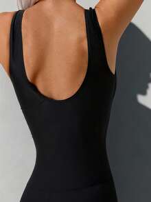 2026 Spring Summer Women's Black & Pink Side-Stripe One-Piece Swimsuit| High-Cut Design With Contrast Color Blocking| Athletic Swimsuit , Beach Vacations , Resort Poolside - 黑色 - 查看 2