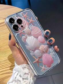 1个粉色贝壳和海星图案透明手机壳，兼容 17、16、16e、15、14、13、12、11 Pro Max、X、XR、XS、8、7 Plus，保护套 - 無色 - 查看 4