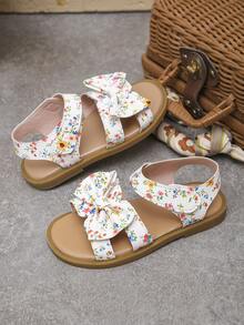 Sweet Floral Bow Girls Sandals | Sweet Princess Style Summer Kids Shoes (Soft Sole)