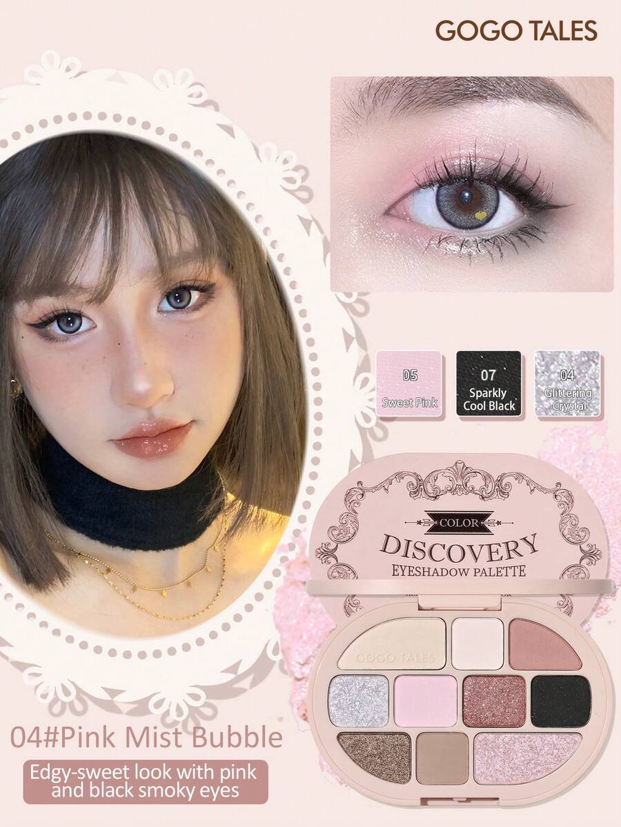 GOGO TALES GOGOTALES 10-Color Eyeshadow Palette, Matte Neutral Earthy Tones, Micro-Shimmer Texture, High Pigmentation Long-Lasting, 2-In-1 Highlighter & Contour Palette, Suitable For Beginners - 04# Pink Mist Bubble - View 1
