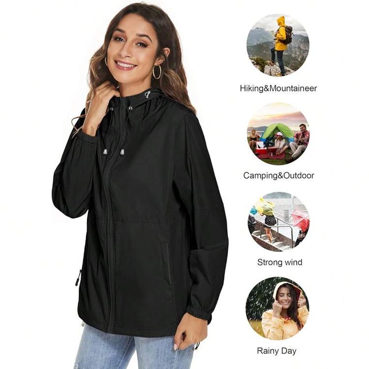 Waterproof, Lightweight, Foldable Jacket With Hood, Windproof Outdoor Jacket With Pockets - 駝色 - 查看 5