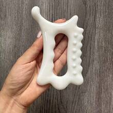 1PC Ceramic-Like Acrylic Thumb Scraper, Gua Sha Serrated Wave Board, Large Size, Deep Fascia, Facial Line Lifting, Acupoint Reflexology Massage - Porcelain White - View 9
