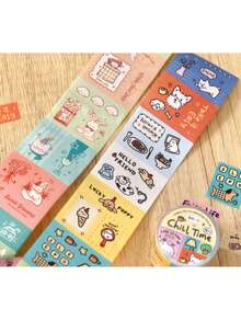 1 Roll Cute Cartoon Patterned Washi Tape, Decorative Masking Tape For Scrapbooking, DIY Crafts, Bullet Journaling, Stationery Supplies